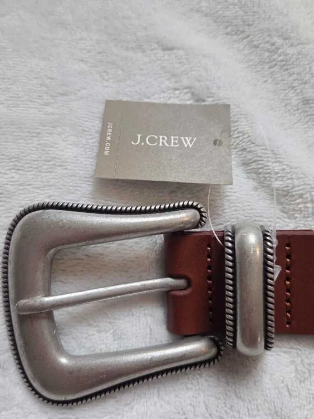 New S J.Crew western buckle belt in Italian leather Rich Saddle Brown